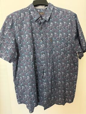 Ben Sherman Blue Floral Short-Sleeve Button-Down Shirt